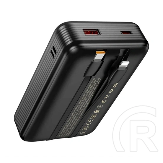 Hoco q37a vésztöltő usb+type-c aljzat (20000mah, 22.5w, pd gyorstöltő + fix type-c/lightning kábel) fekete