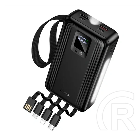 Hoco q54 vésztöltő 2 usb+2 type-c aljzat (20000mah, 22.5w, pd gyorstöltő, led kijelző + fix kábel) fekete