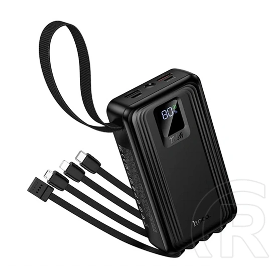Hoco q54 vésztöltő 2 usb+2 type-c aljzat (20000mah, 22.5w, pd gyorstöltő, led kijelző + fix kábel) fekete