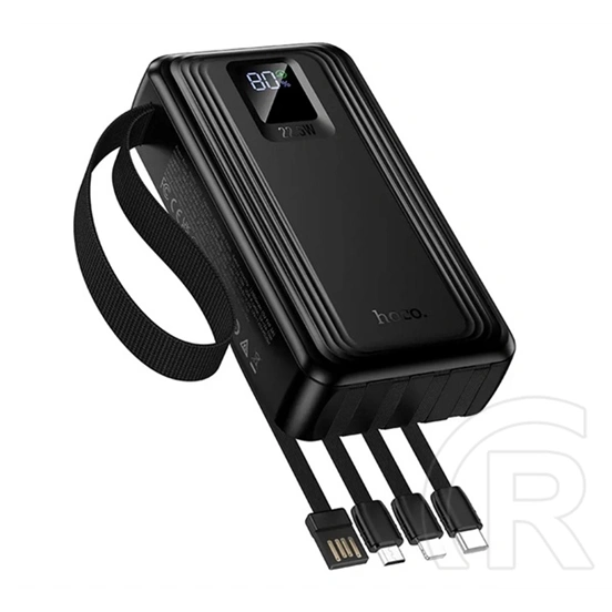 Hoco q54 vésztöltő 2 usb+2 type-c aljzat (20000mah, 22.5w, pd gyorstöltő, led kijelző + fix kábel) fekete