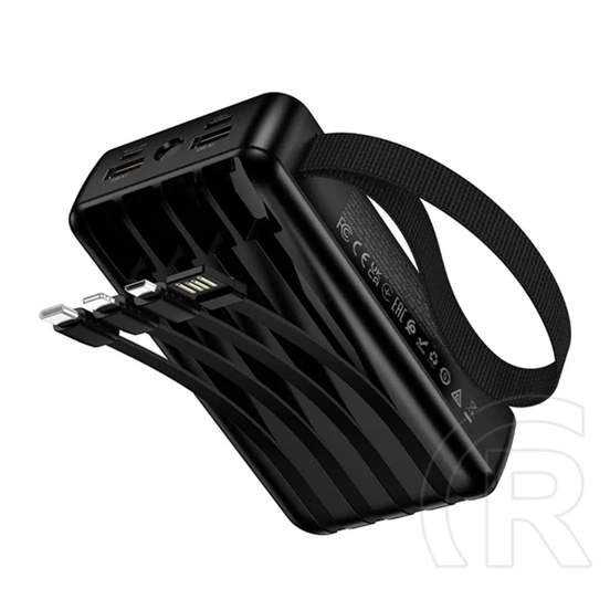 Hoco q54 vésztöltő 2 usb+2 type-c aljzat (20000mah, 22.5w, pd gyorstöltő, led kijelző + fix kábel) fekete