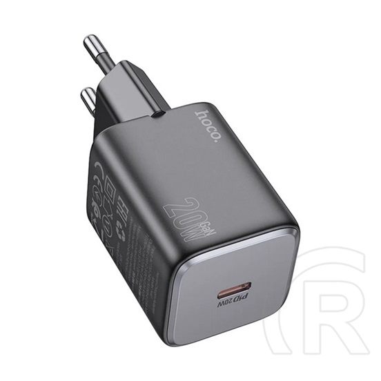 Hoco spinner hálózati töltő type-c aljzat (20w, pd gyorstöltő 3.0) fekete