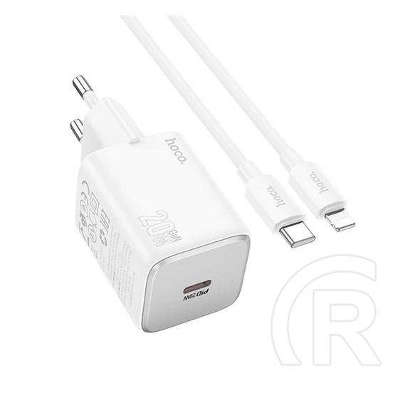 Hoco spinner hálózati töltő type-c aljzat (20w, pd gyorstöltő 3.0 + lightning kábel) fehér
