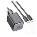 Hoco spinner hálózati töltő type-c aljzat (20w, pd gyorstöltő 3.0 + lightning kábel) fekete