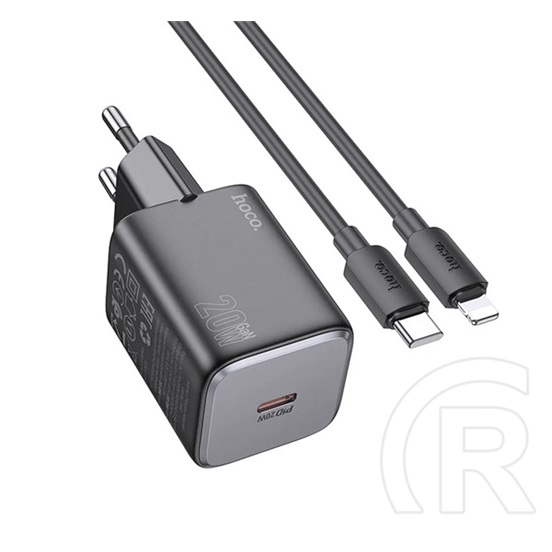Hoco spinner hálózati töltő type-c aljzat (20w, pd gyorstöltő 3.0 + lightning kábel) fekete