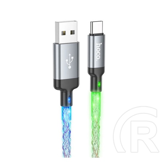 Hoco u112 adatkábel (usb - type-c, 3a, gyorstöltő, led fény, 100cm) sötétszürke