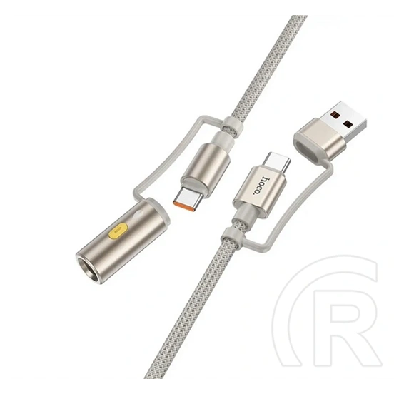 Hoco u138 töltőkábel 2in1 (usb/type-c - type-c/szivargyújtó, 60w, pd gyorstöltő, 120cm) világosszürke
