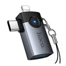 Hoco ua46d adapter 2in1 (usb aljzat - type-c/lightning, otg, adatátvitel és töltés) sötétszürke