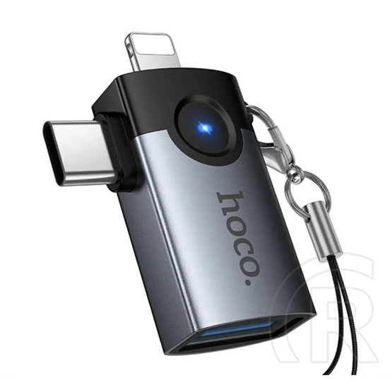Hoco ua46d adapter 2in1 (usb aljzat - type-c/lightning, otg, adatátvitel és töltés) sötétszürke
