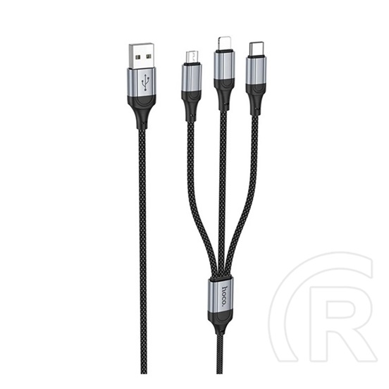 Hoco x102 adatkábel 3in1 (usb - lightning/microusb/type-c, 2.4a, 100cm, cipőfűző) fekete