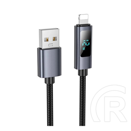 Hoco x112 adatkábel (usb - lightning, 2.4a, gyorstöltő, led kijelző, cipőfűző, 100cm) fekete