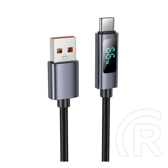 Hoco x112 adatkábel (usb - type-c, 5a, gyorstöltő, led kijelző, cipőfűző, 100cm) fekete