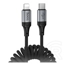 Hoco x121 adatkábel (type-c - lightning, 27w, pd gyorstöltő, cipőfűző, spirálkábel, 150cm) fekete