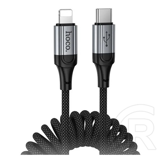 Hoco x121 adatkábel (type-c - lightning, 27w, pd gyorstöltő, cipőfűző, spirálkábel, 150cm) fekete
