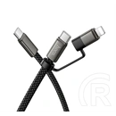 Hoco x125 adatkábel 2in1 (type-c - lightning/type-c, 60w, pd gyorstöltő, lapos kábel, cipőfűző, 100cm) fekete