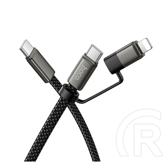 Hoco x125 adatkábel 2in1 (type-c - lightning/type-c, 60w, pd gyorstöltő, lapos kábel, cipőfűző, 100cm) fekete