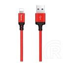 Hoco  x14 adatátviteli kábel és töltő (usb - lightning 8pin, gyorstöltés támogatás, 100cm, cipőfűző minta) piros