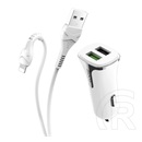 Hoco  z31 autós töltő 2 usb aljzat (5v / 3400ma, 18w, gyorstöltés támogatás, qc 3.0 + lightning 8pin kábel) fehér