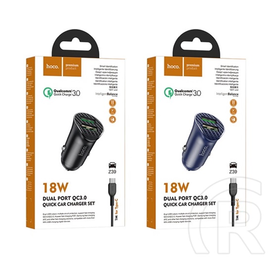 Hoco Z39 autós töltő (2 x USB-A aljzat, 18W, fekete)