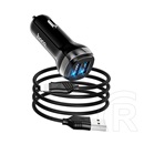 Hoco  z40 autós töltő 2 usb aljzat (5v / 2400ma, gyorstöltés támogatás, led jelzés + lightning 8pin kábel) fekete