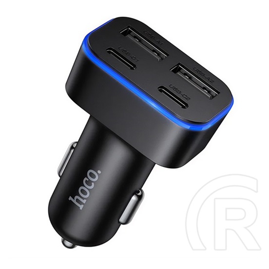 Hoco z63 autós töltő 2 type-c+2 usb aljzat (42w, pd gyorstöltő 3.0) fekete
