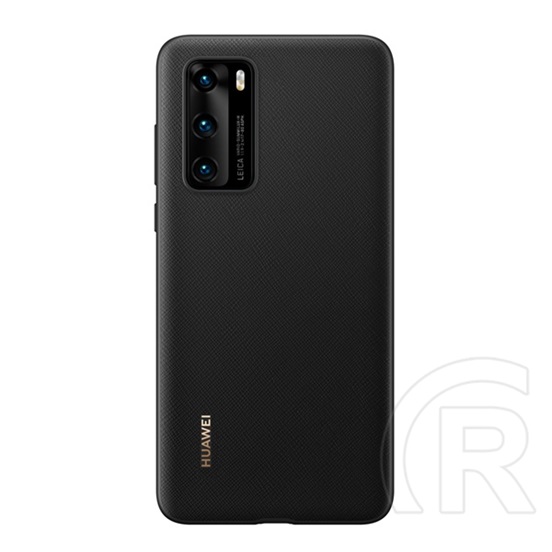 Huawei P40 műanyag telefonvédő (bőr hatású hátlap) fekete