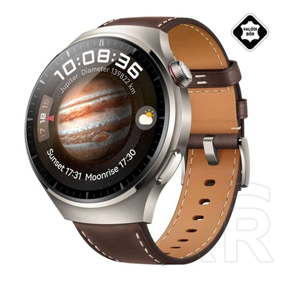 Huawei Watch 4 Pro okosóra (titánium szürke-barna bőrszíjjal)