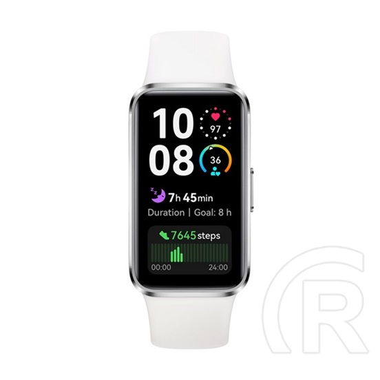 Huawei band 10 okoskarkötő (alumínium keret, aktivitásmérő, pulzusmérő, hívásjelzés, vízálló, szilikon szíj) fehér