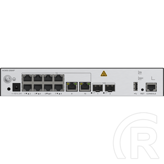 Huawei eKit AC650-256AP vezeték nélküli access kontroller (10 x 1GbE RJ45, 2 x 10Gb SFP+, 1 konzol, rack, max. 256 AP)