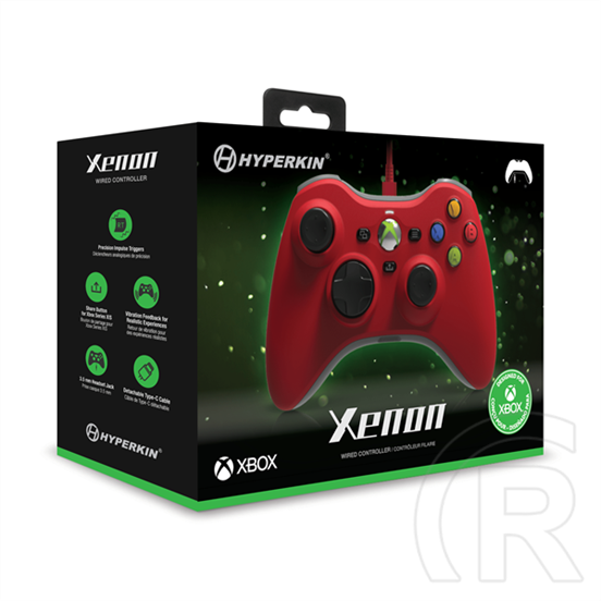 Hyperkin Xenon vezetékes kontroller (licencelt, Xbox Series, Xbox One, Windows 11/10, piros)