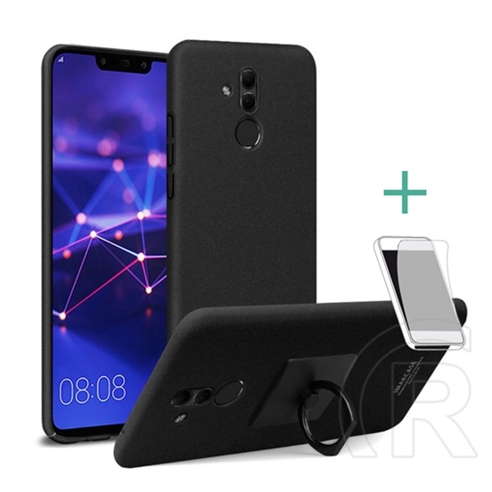 IMAK Huawei Mate 20 Lite műanyag telefonvédő (gumírozott, 360°-ban forgatható + képernyővédő fólia) fekete