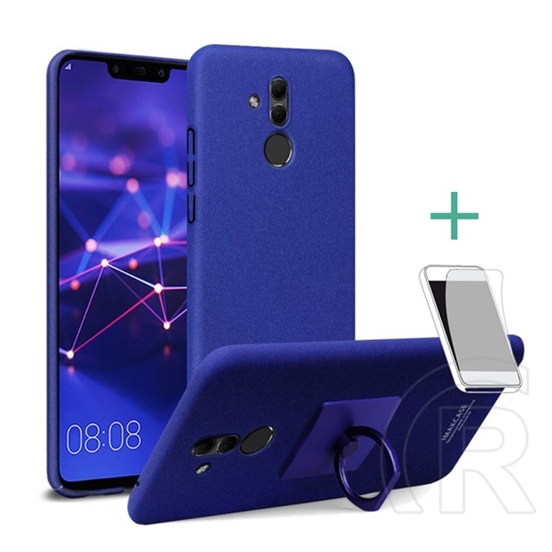 IMAK Huawei Mate 20 Lite műanyag telefonvédő (gumírozott, 360°-ban forgatható + képernyővédő fólia) kék
