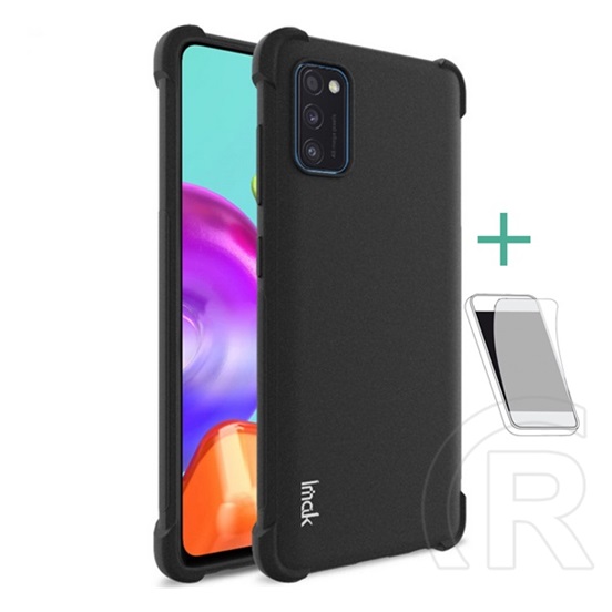 IMAK Samsung Galaxy A41 (SM-A415F) szilikon telefonvédő (közepesen ütésálló, matt + képernyővédő fólia) fekete