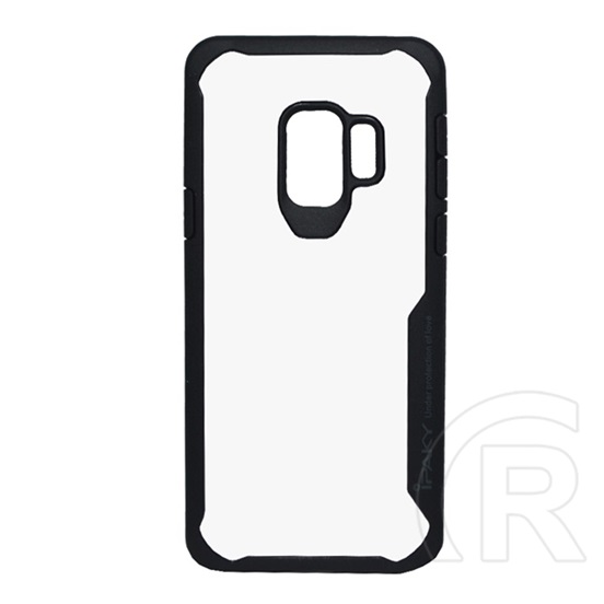 IPAKY Samsung Galaxy S9 (SM-G960) műanyag telefonvédő (szilikon keret, közepesen ütésálló, átlátszó hátlap) fekete