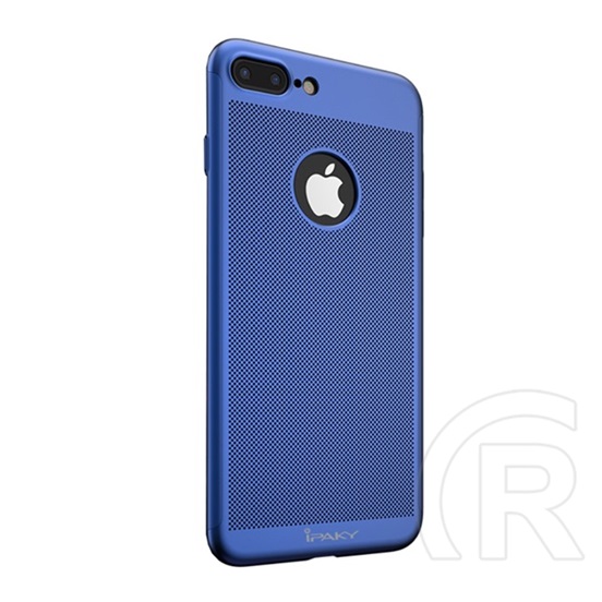 Ipaky Apple iPhone 8 Plus 5.5 műanyag telefonvédő (előlap védelem, lyukacsos minta, logo kivágás + edzett üveg) sötétkék