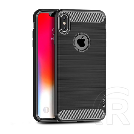 Ipaky Apple iPhone XS Max 6.5 szilikon telefonvédő (közepesen ütésálló, szálcsiszolt, karbon minta, logo kivágás) fekete