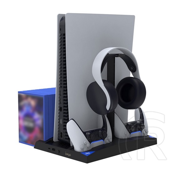 Ipega függőleges töltőállvány (2 kontroller egyidejű töltése, hűtés, rgb, playstation 5 kompatibilis) fekete