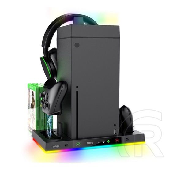 Ipega függőleges töltőállvány (2 kontroller egyidejű töltése, hűtés, rgb, xbox series x kompatibilis) fekete