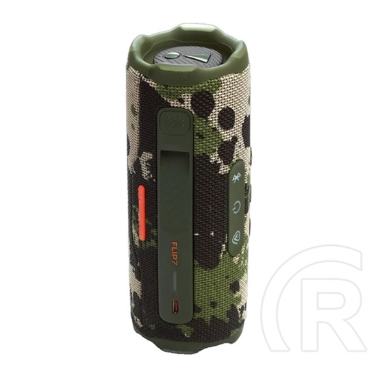 Jbl flip7 bluetooth hordozható hangszóró (v5.4, 4800mah belső akku, 25w, ip68 vízálló, terep minta) sötétzöld