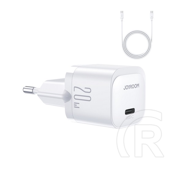 Joyroom Mini hálózati töltő usb type-c aljzat (5v / 3000 ma, 20w, pd gyorstöltés támogatás) fehér + USB type-c kábel