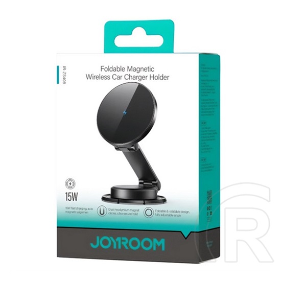 Joyroom autós tartó (műszerfalra, mágneses, gyorstöltő, 15w, wireless, led jelzés) fekete