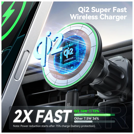 Joyroom autós tartó (szellőzőre, mágneses, 360°, gyorstöltő, 15w, wireless) fekete