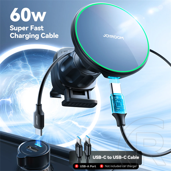 Joyroom autós tartó (szellőzőre, mágneses, 360°, gyorstöltő, 15w, wireless) fekete
