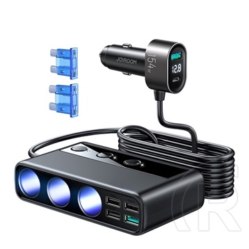 Joyroom autós töltő 5 usb / 3 szivartöltő / type-c aljzat (154w, pd gyorstöltés támogatás, 100cm, led jelző) fekete