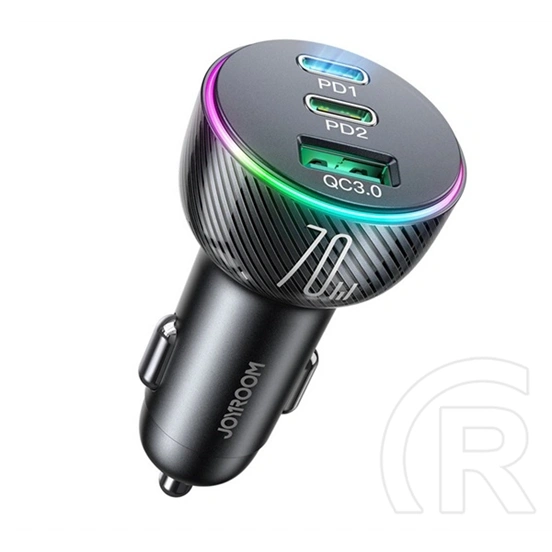 Joyroom autós töltő USB+2 Type-C aljzat (70W, PD gyorstöltő 3.0, QC gyorstöltés, fekete)