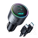 Joyroom autós töltő usb+2 type-c aljzat(120w, pd gyorstöltő 3.0+type-c kábel)sötétszürke