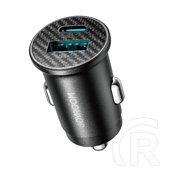 Joyroom autós töltő usb+type-c aljzat (15w, pd gyorstöltő, mini, karbon minta) fekete
