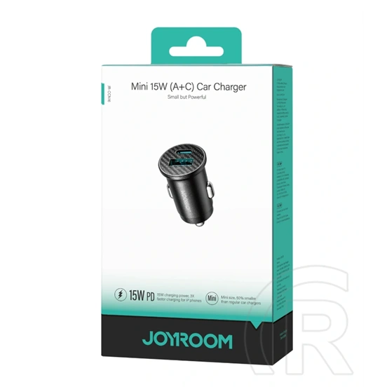 Joyroom autós töltő usb+type-c aljzat (15w, pd gyorstöltő, mini, karbon minta) fekete