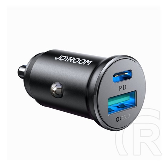 Joyroom autós töltő usb+type-c aljzat (5v/3a, 30w, pd gyorstöltő) fekete