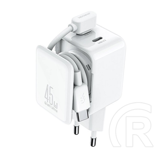 Joyroom jr-tcl05 hálózati töltő 2 type-c aljzat (45w, gan, gyorstöltő, kábelrendező + type-c kábel) fehér